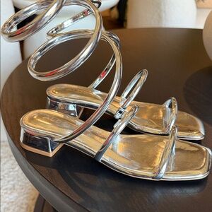 Aldo Silver Spiral-Strap Low Block Heel Sandals